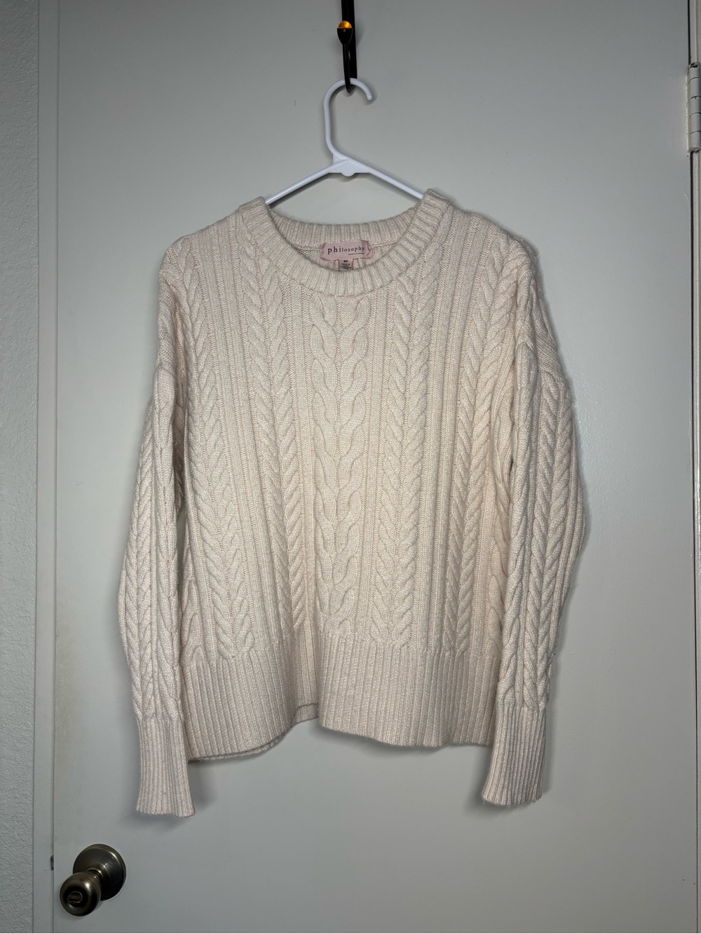 Philosophy Cream Cable-Knit Crewneck Sweater Size S